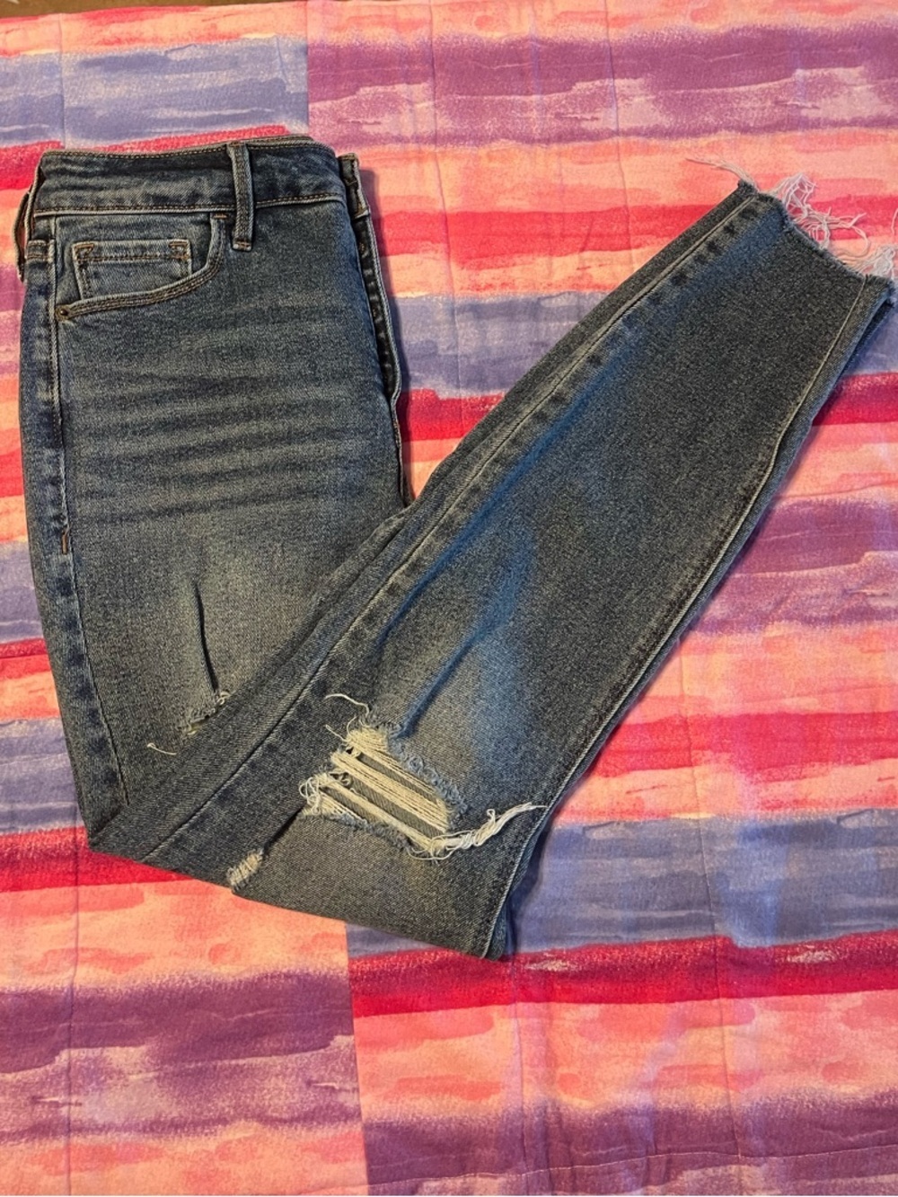 Old Navy Dark Blue Distressed Super Skinny Jeans - rockstar size 8